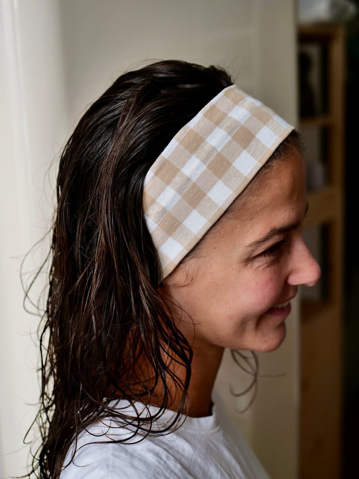 bandeau upcylé carreau marron