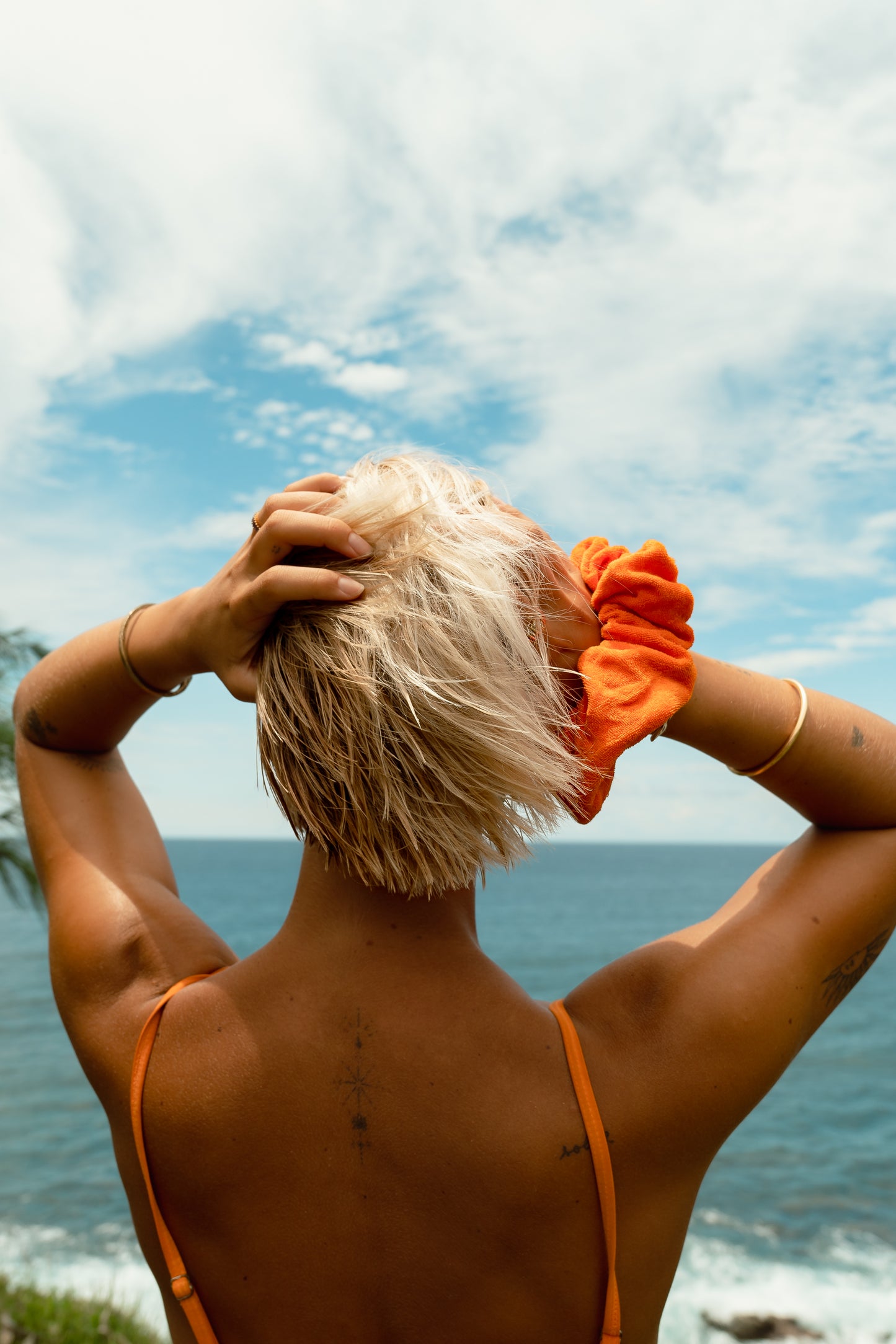 chouchou orange en coton éponge biologique