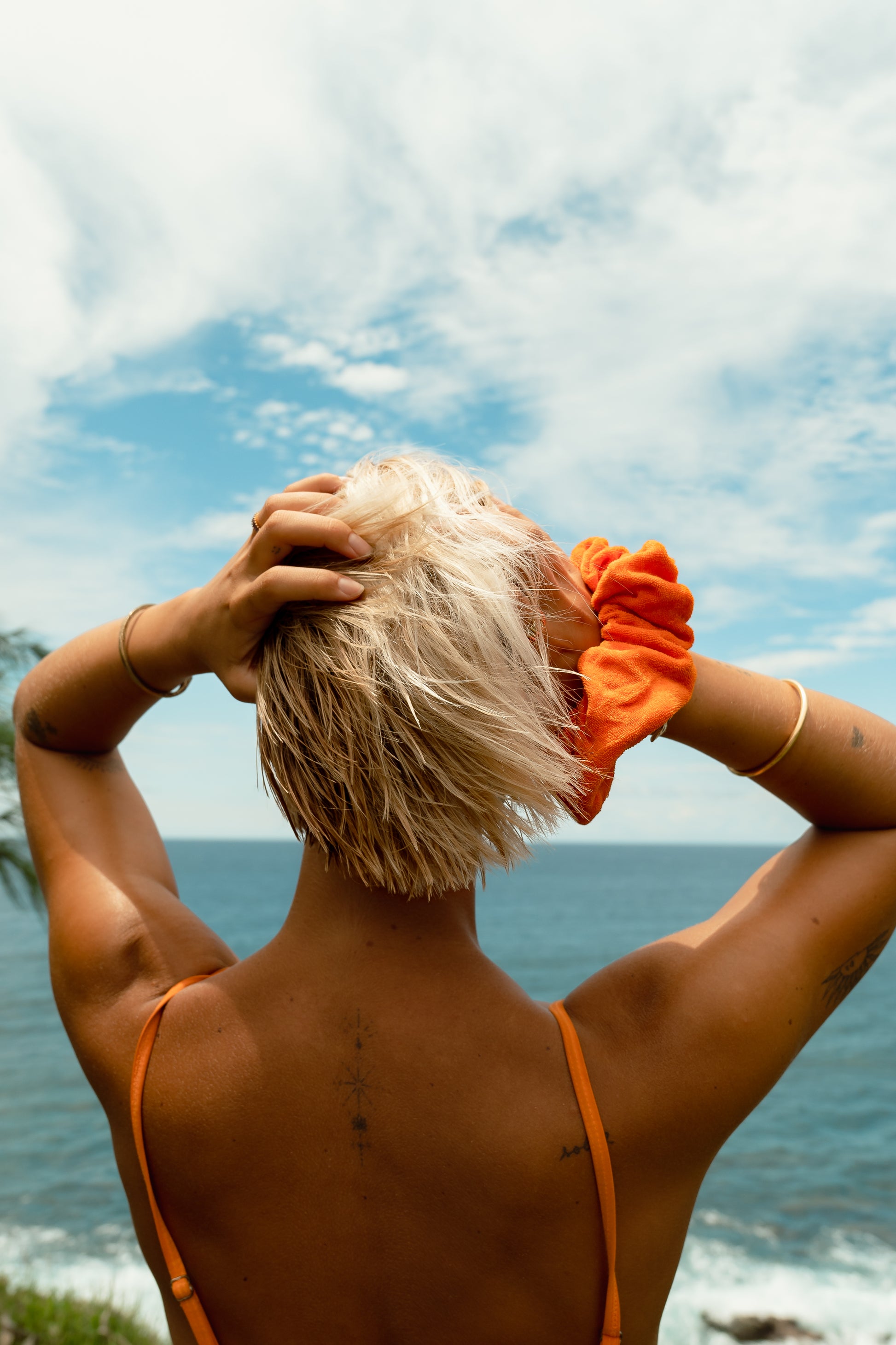 chouchou orange en coton éponge biologique