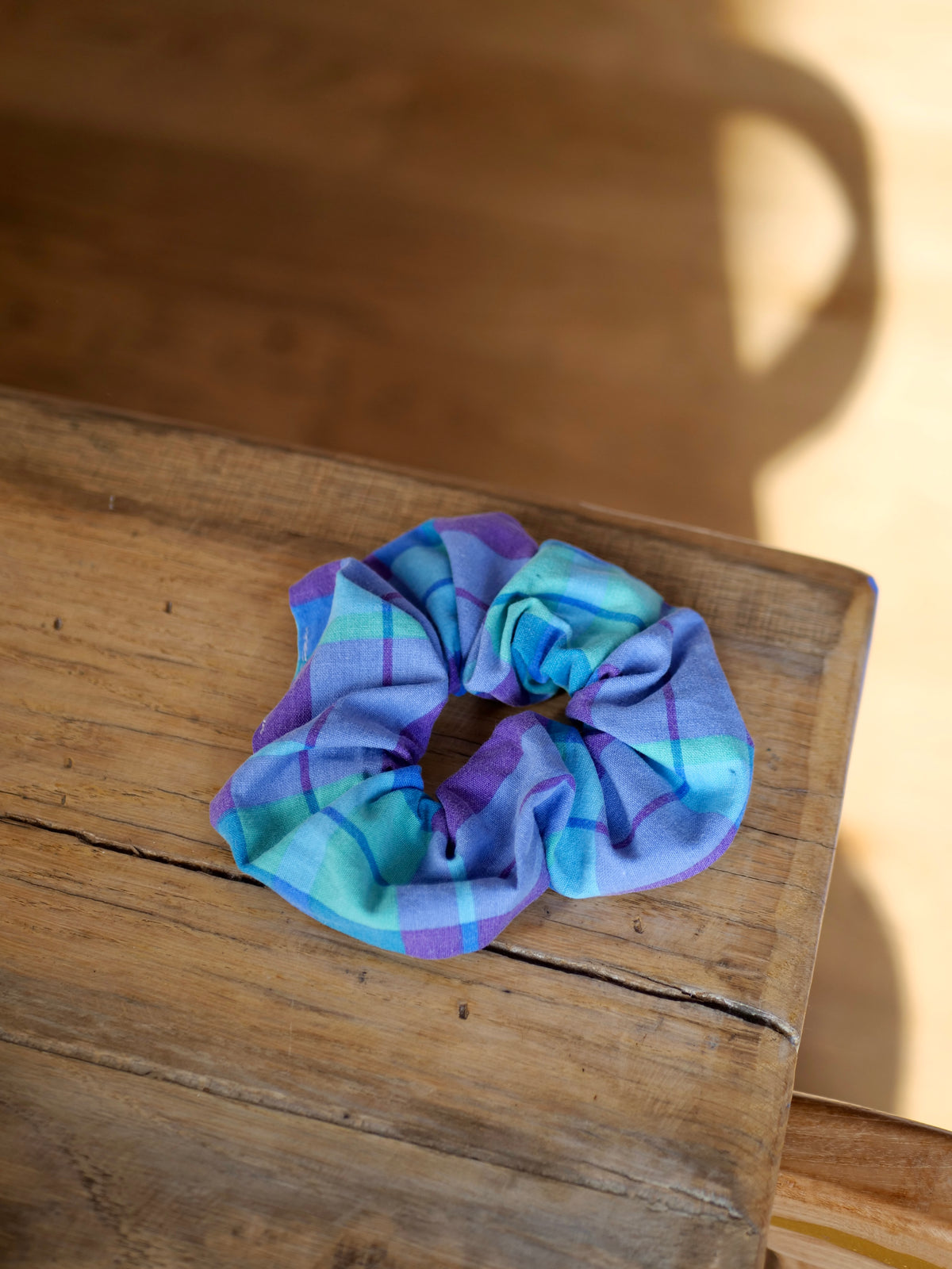 chouchou upcyclé tartan bleu/violet