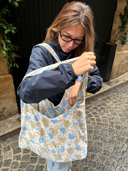 grand sac en tissu upcyclé fleurs automnales