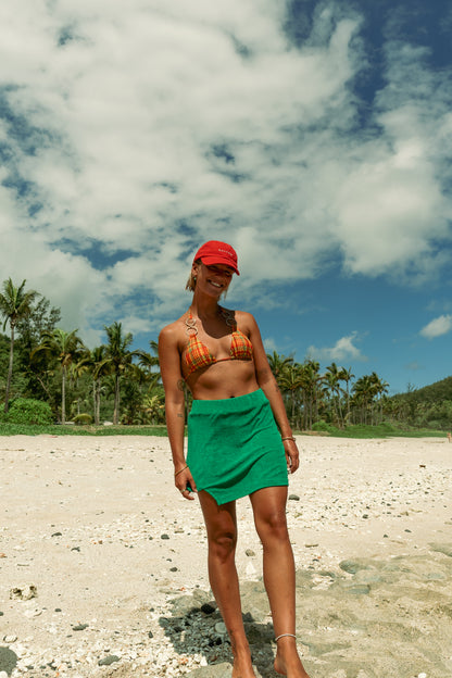 jupe courte verte en éponge bio