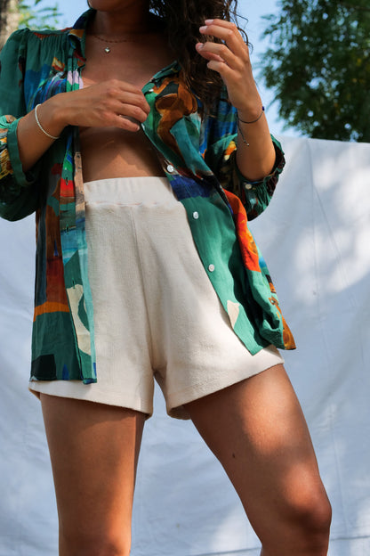 short large pour femme rose poudré, en coton éponge biologique 